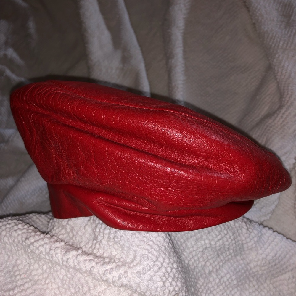 Vintage Red Leather Beret Hat